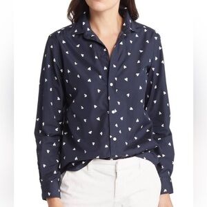 Frank & Eileen Dark Blue Shirt with White Heart Pattern
